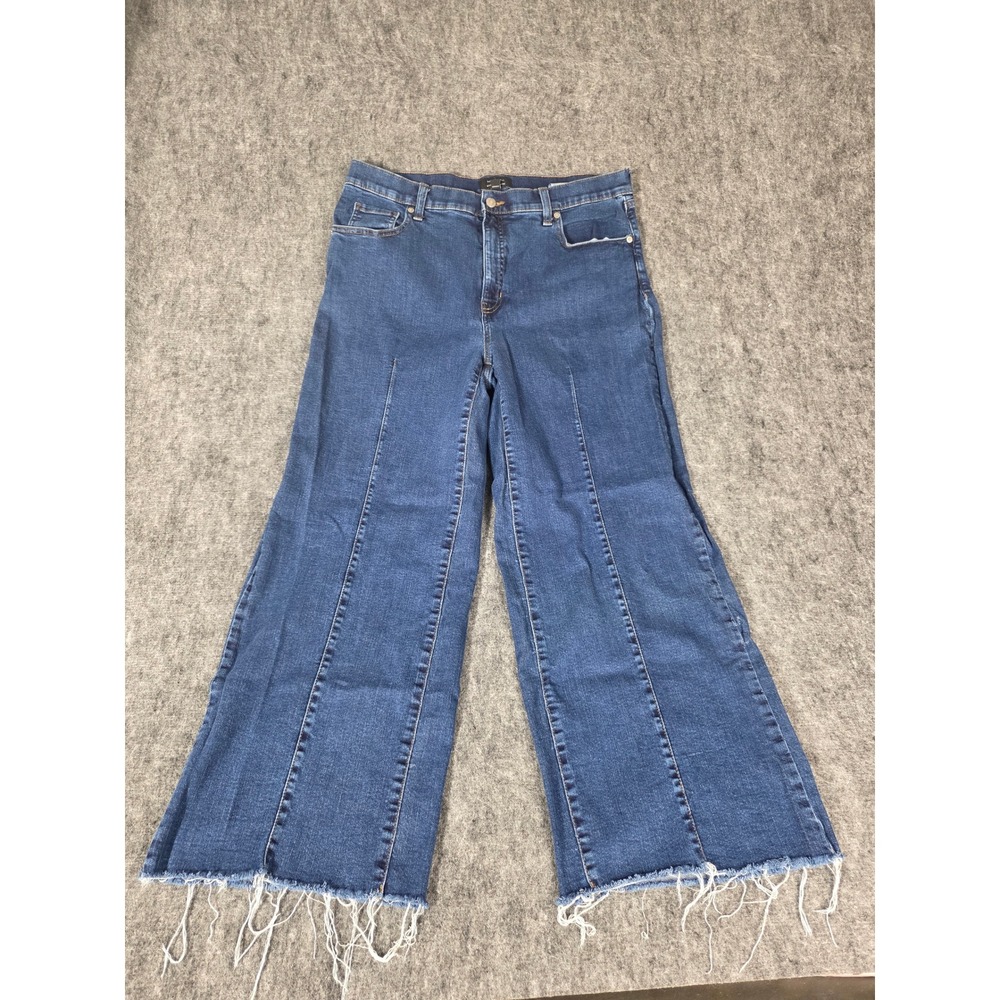 Banana Republic Wide Leg High Rise Jeans 33 16 Tall Cropped Raw Hem Blue - Picture 2 of 13